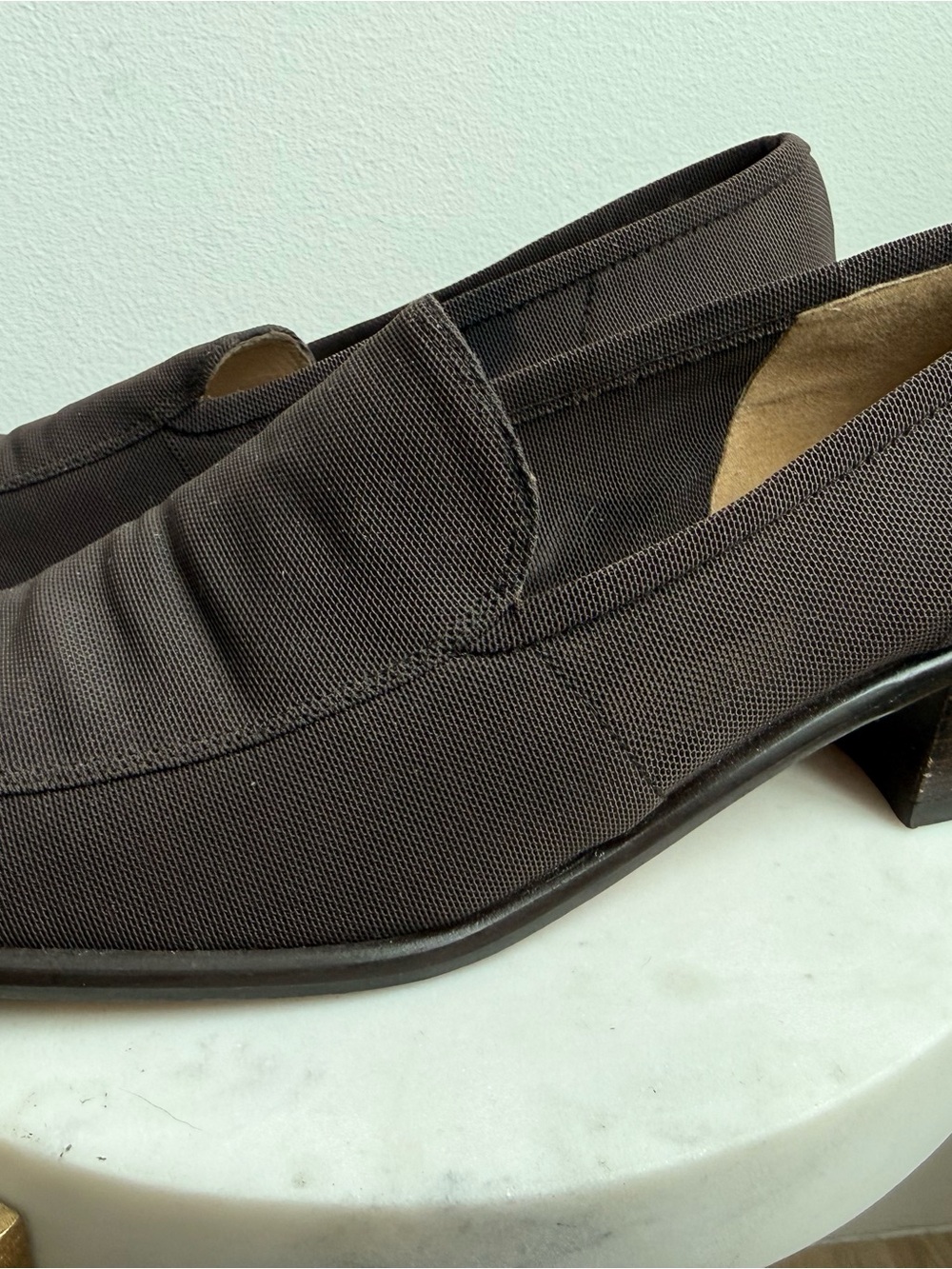 Stuart Weitzman Dark Brown Slip-On Mesh Loafers